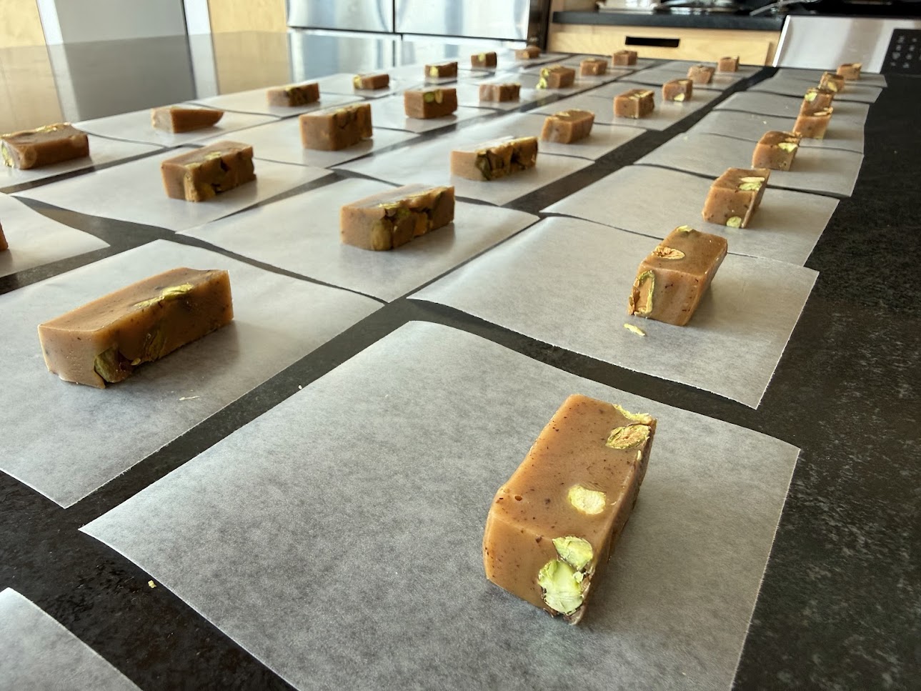 Caramels on parchment